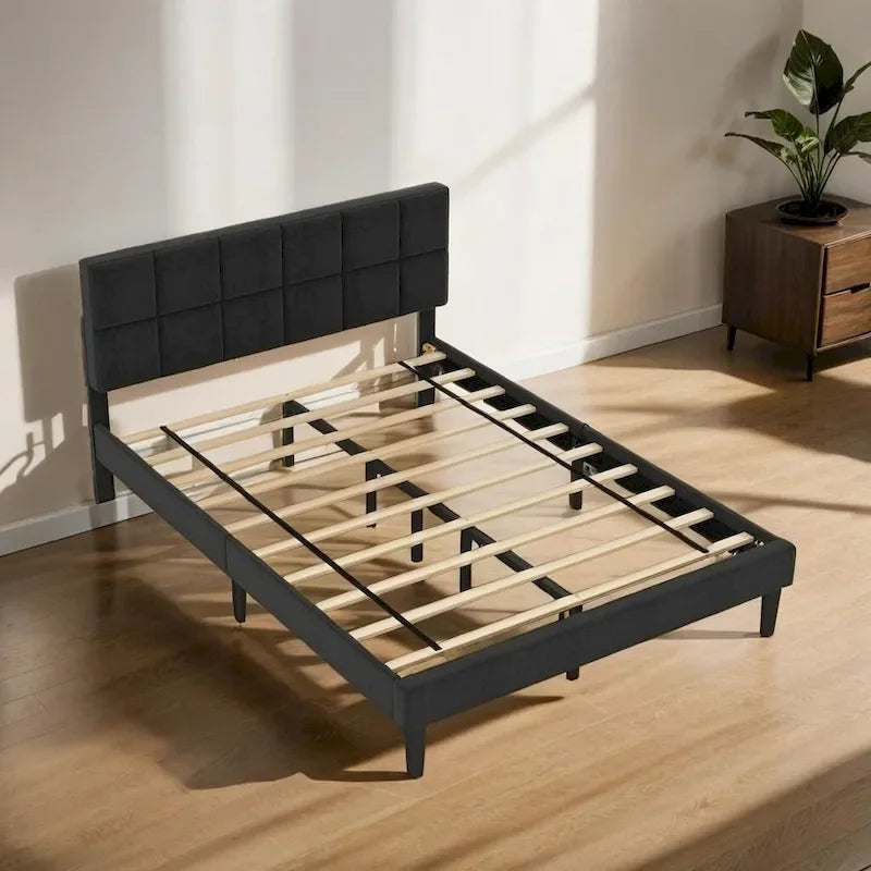 Wood Rustic Style Platform Bed with Headboard