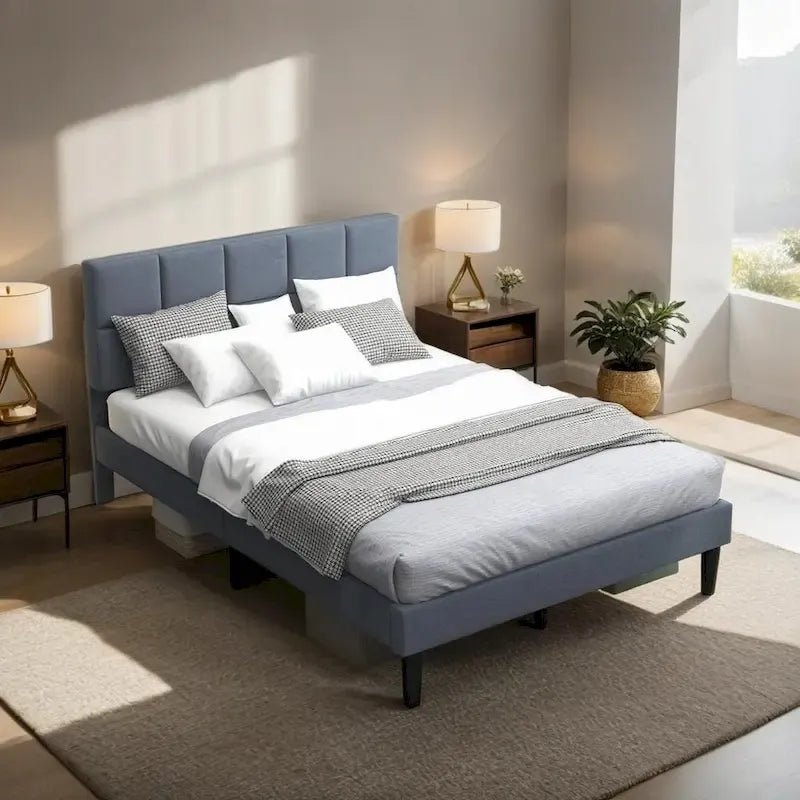 Wood Rustic Style Platform Bed with Headboard