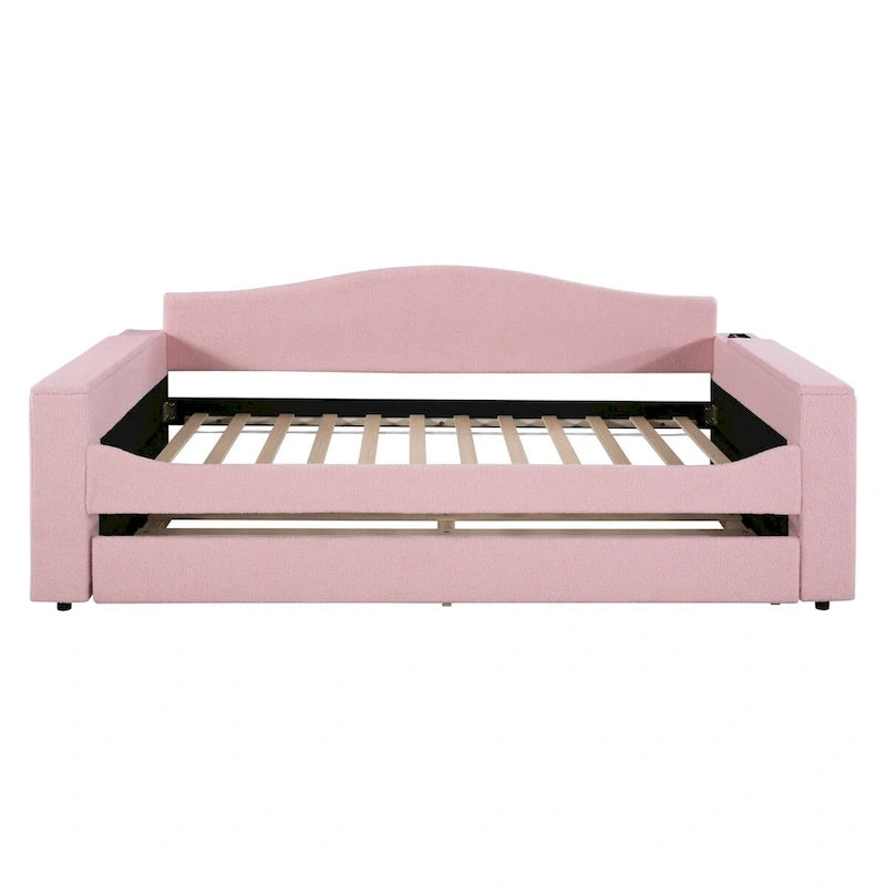 Twin Size UTeddy Fleece Daybed with Storage Armrests andTrundle