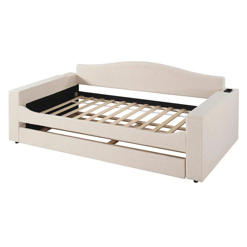 Twin Size UTeddy Fleece Daybed with Storage Armrests andTrundle