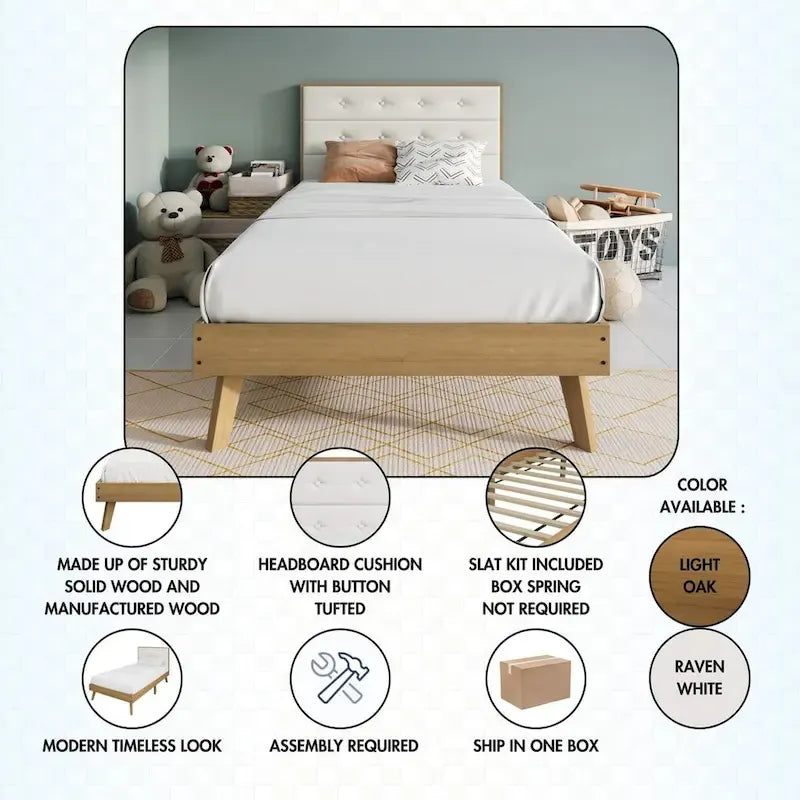 CraftPorch Mid-Century Wooden Platform Bed