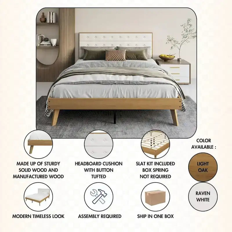 CraftPorch Mid-Century Wooden Platform Bed