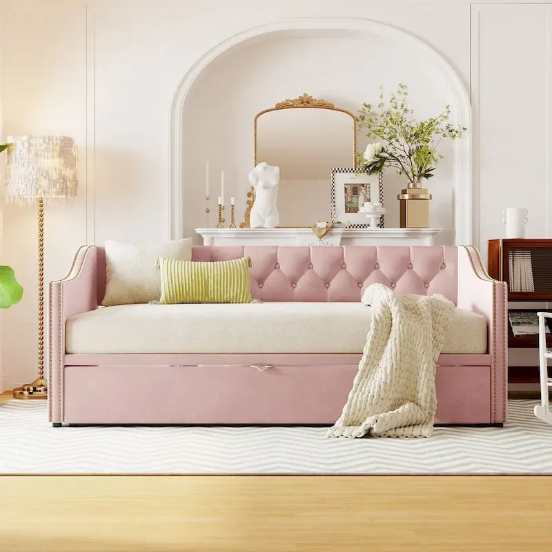 Twin Size Upholstered daybed with Pop Up Trundle