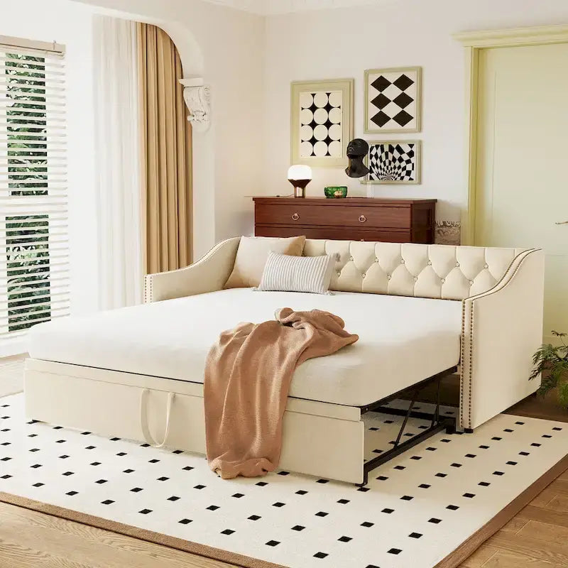 Twin Size Upholstered daybed with Pop Up Trundle