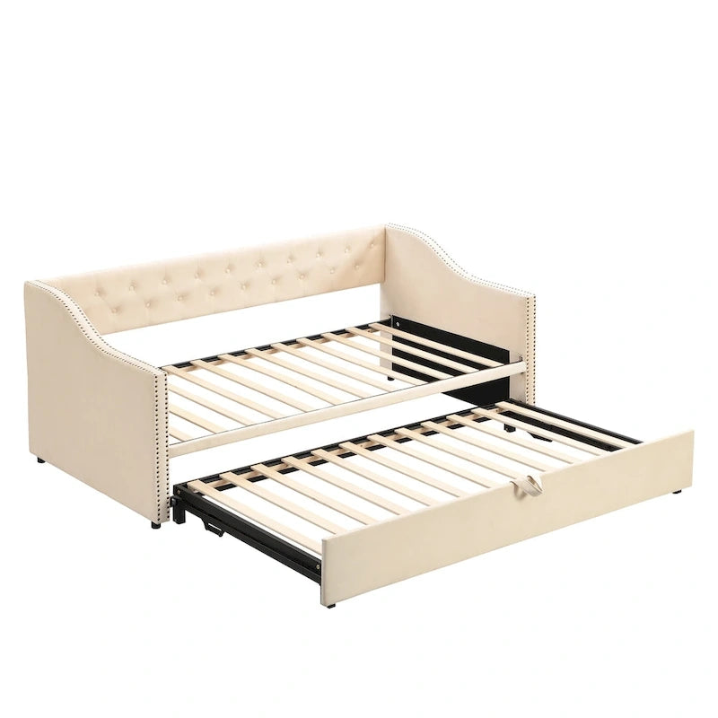 Twin Size Upholstered daybed with Pop Up Trundle