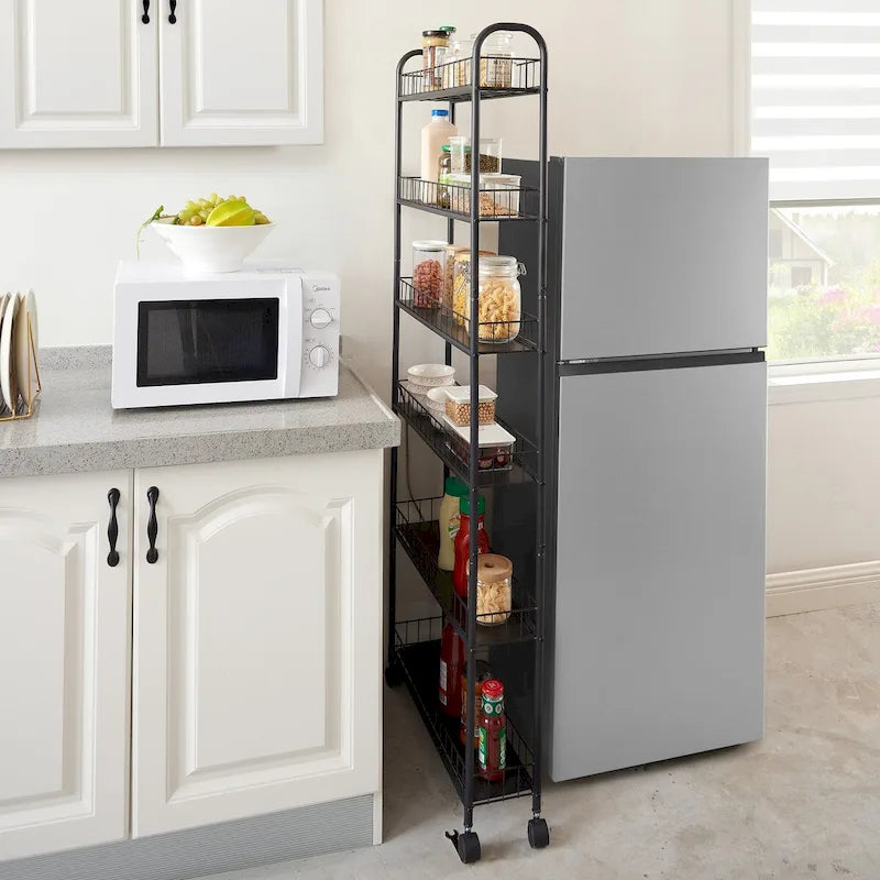 6 Tier Slim Rolling Storage Cart Mobile Shelving Unit with Wheels - 6D x 22.8W x 61H