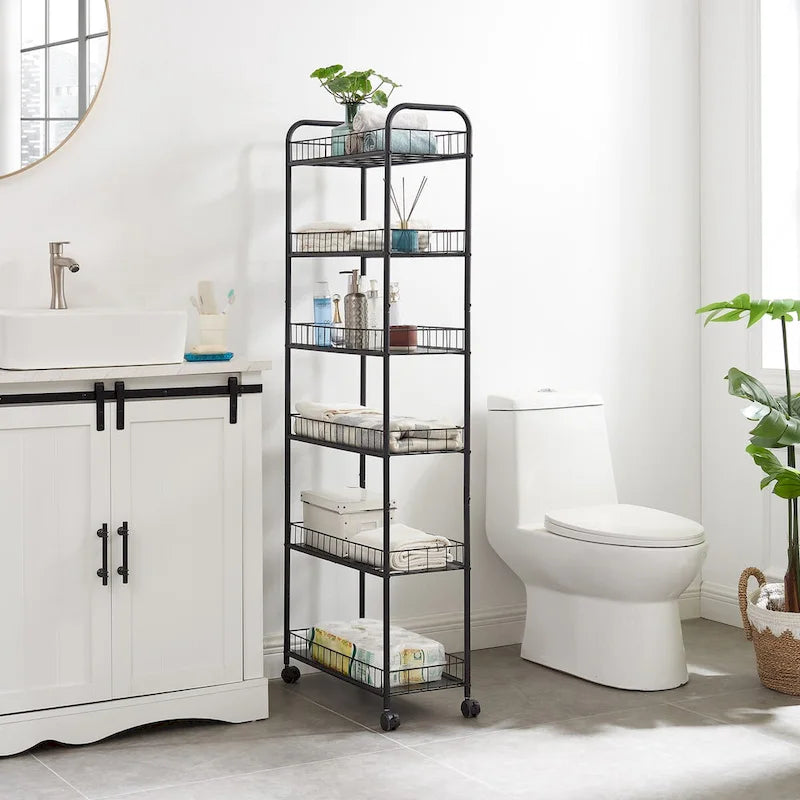 6 Tier Slim Rolling Storage Cart Mobile Shelving Unit with Wheels - 6D x 22.8W x 61H