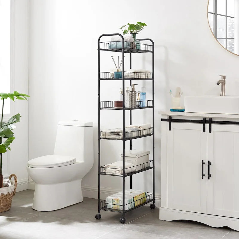 6 Tier Slim Rolling Storage Cart Mobile Shelving Unit with Wheels - 6D x 22.8W x 61H