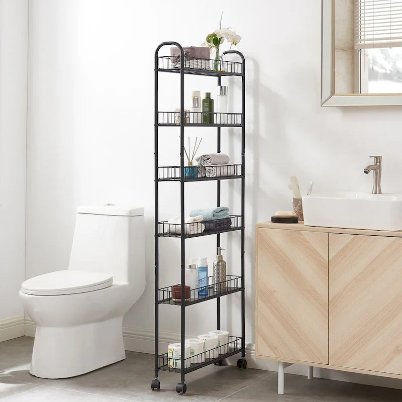 6 Tier Slim Rolling Storage Cart Mobile Shelving Unit with Wheels - 6D x 22.8W x 61H
