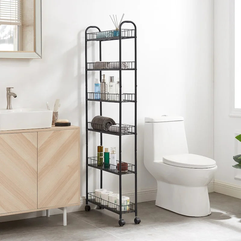 6 Tier Slim Rolling Storage Cart Mobile Shelving Unit with Wheels - 6D x 22.8W x 61H