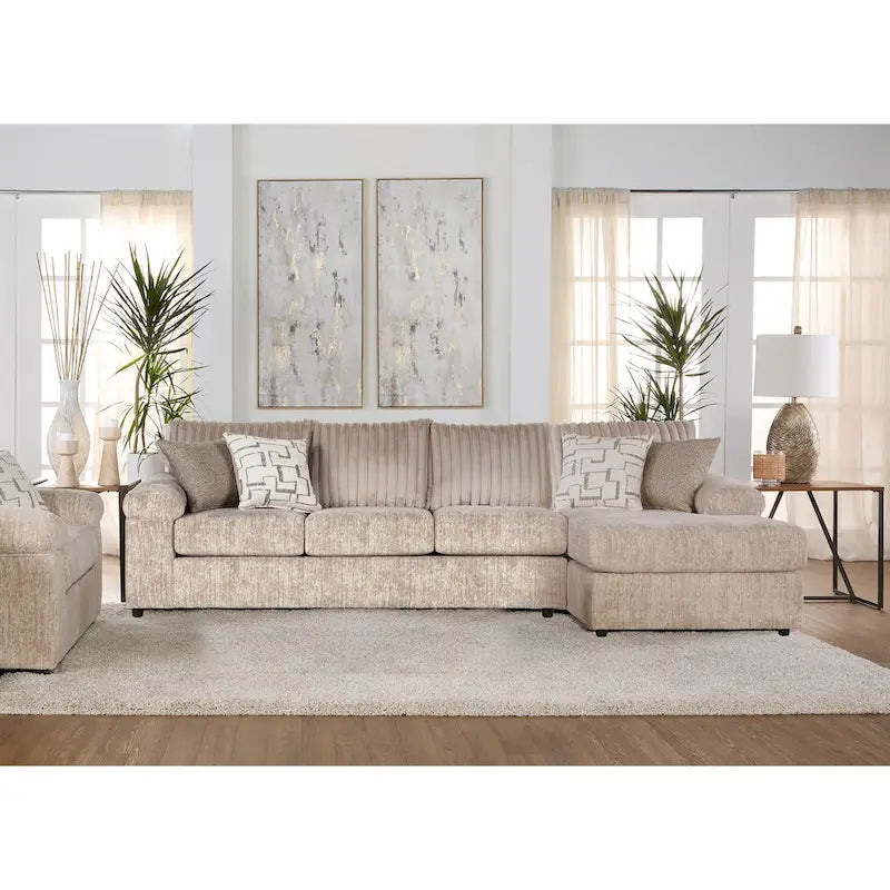 Roundhill Furniture Nason Wide Wale Corduroy Sectional Sofa Chaise with Armchair