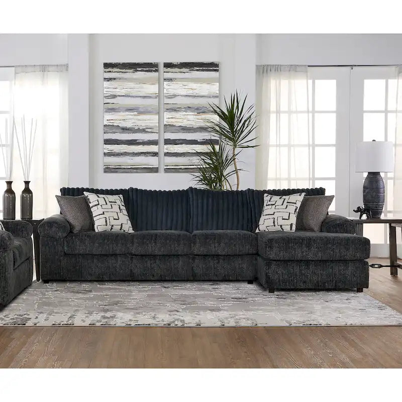 Roundhill Furniture Nason Wide Wale Corduroy Sectional Sofa Chaise with Armchair