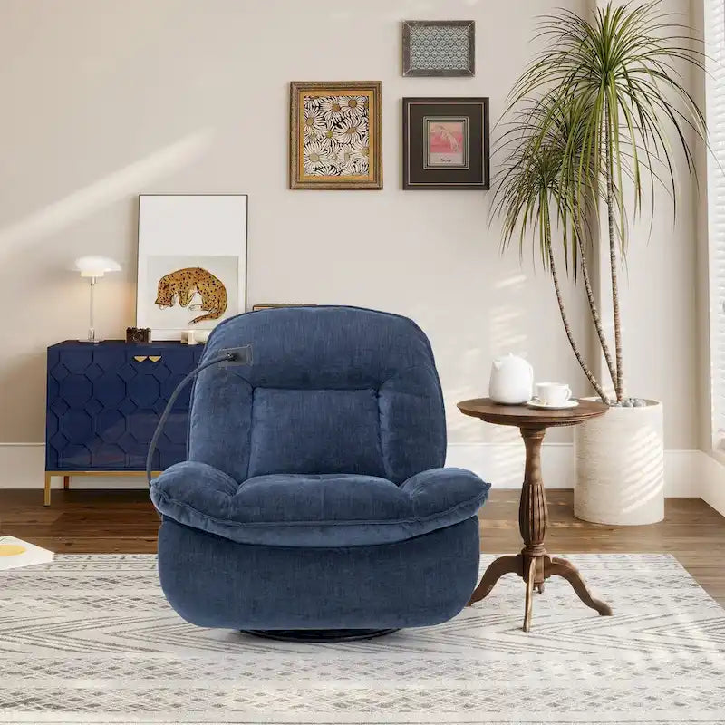 Bronzing fabric swivel recliner with mobile phone bracket
