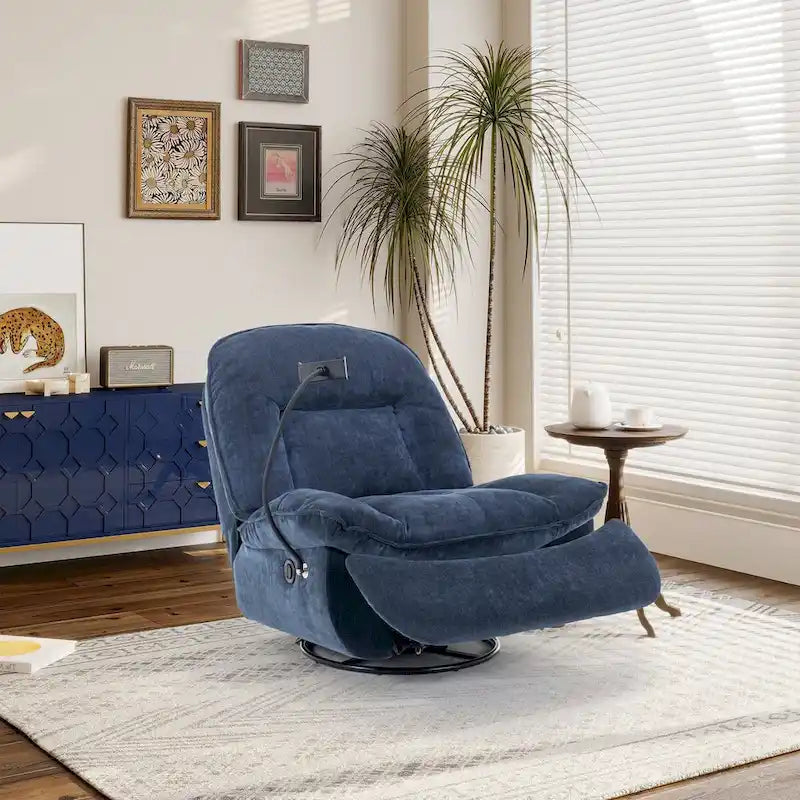 Bronzing fabric swivel recliner with mobile phone bracket