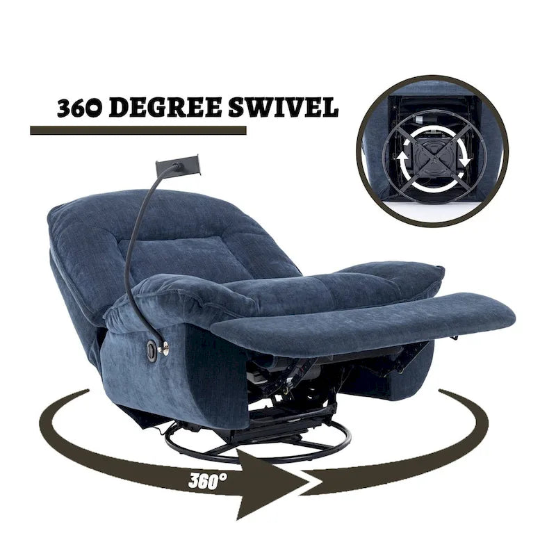 Bronzing fabric swivel recliner with mobile phone bracket