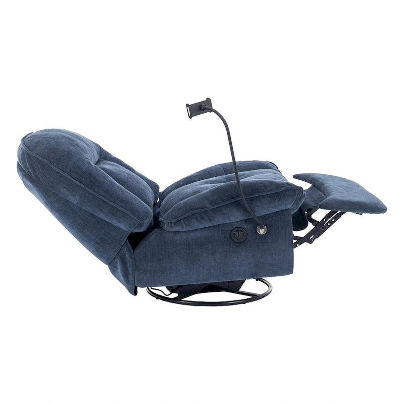 Bronzing fabric swivel recliner with mobile phone bracket