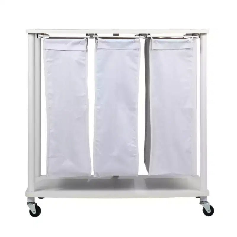 Centre de lavage 3 sacs, étagères en mélaminé lisse, cadre en acier robuste