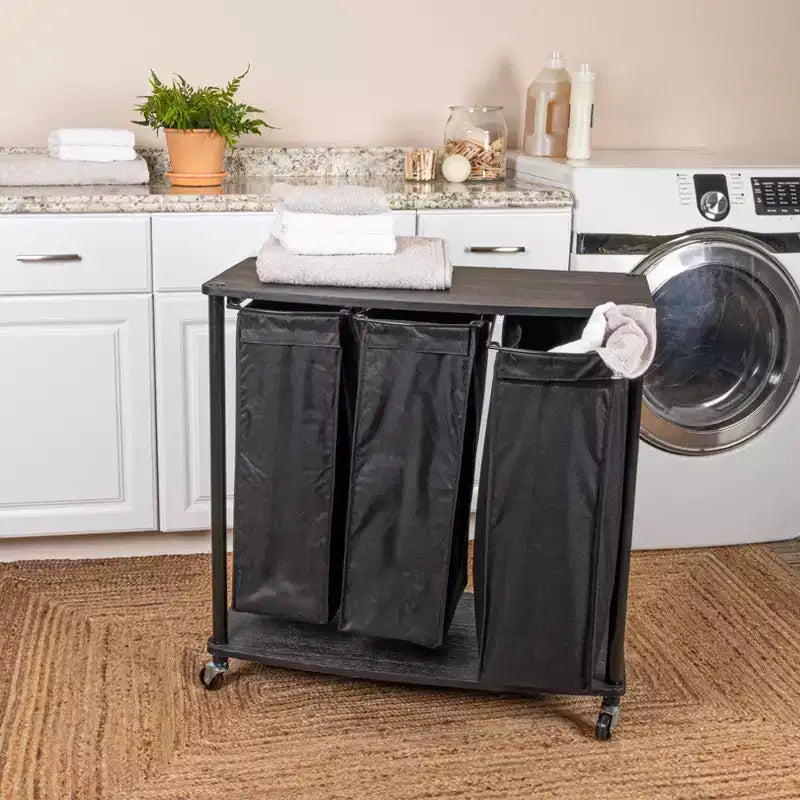 Centre de lavage 3 sacs, étagères en mélaminé lisse, cadre en acier robuste