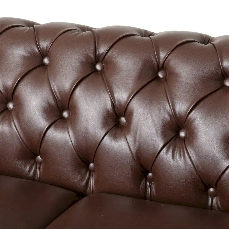 Retro 3 Seat PU Sofa with Wooden Frame and Legs