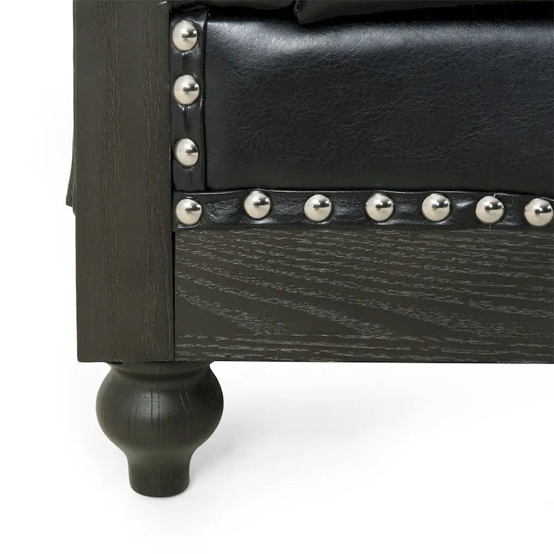 Retro 3 Seat PU Sofa with Wooden Frame and Legs