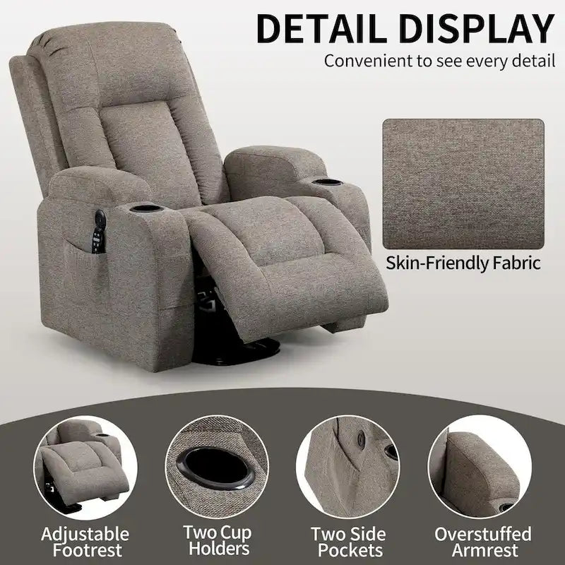 Power Lift Recliner with 8-Point Massage&Lumbar Heating, Cup Holders