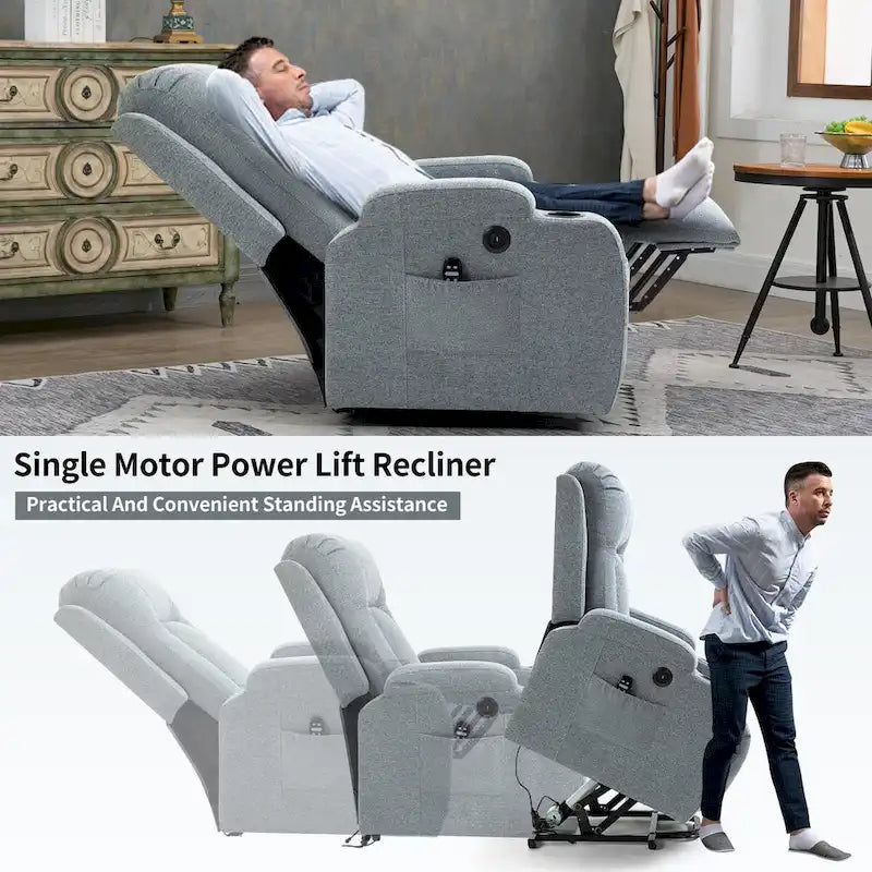 Power Lift Recliner with 8-Point Massage&Lumbar Heating, Cup Holders