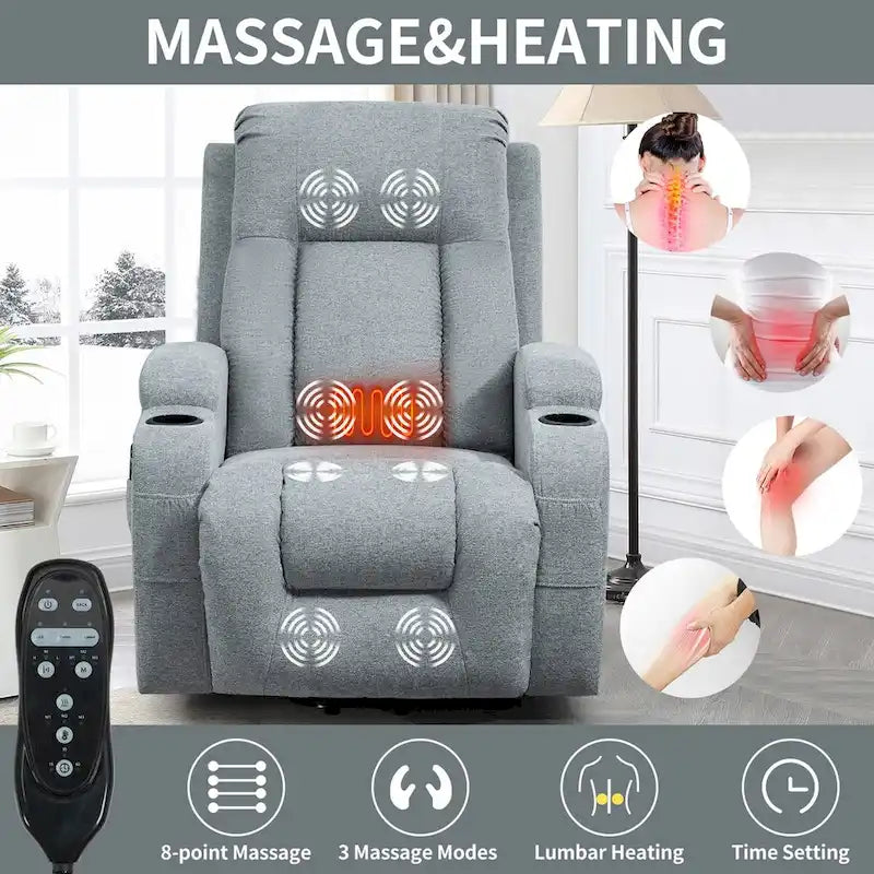 Power Lift Recliner with 8-Point Massage&Lumbar Heating, Cup Holders