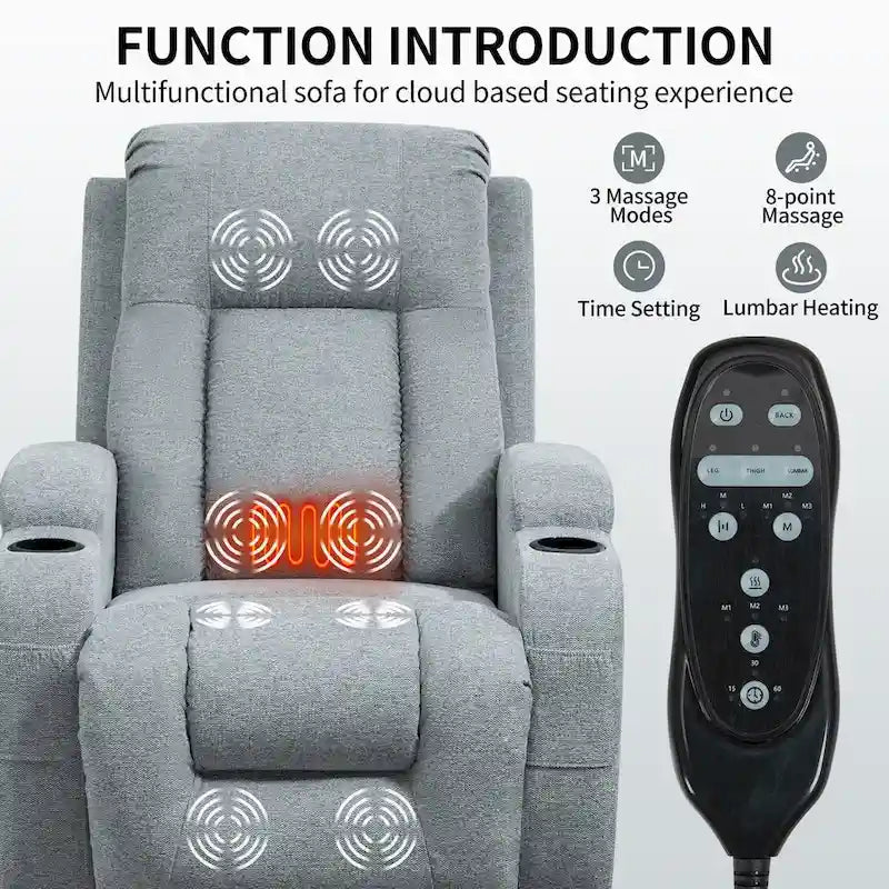 Power Lift Recliner with 8-Point Massage&Lumbar Heating, Cup Holders