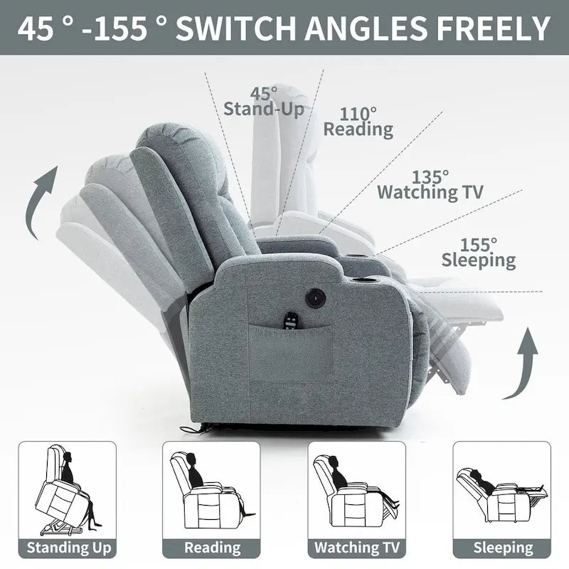 Power Lift Recliner with 8-Point Massage&Lumbar Heating, Cup Holders