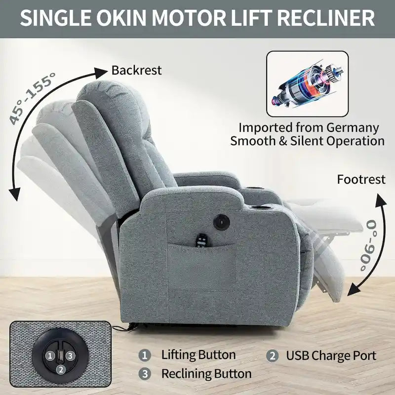 Power Lift Recliner with 8-Point Massage&Lumbar Heating, Cup Holders