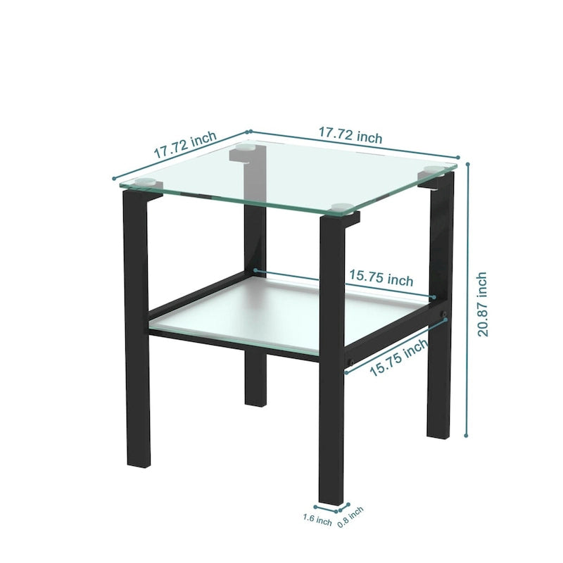 Set of 2, Glass two layer tea table, small round table, bedroom corner table, living room side table,Black