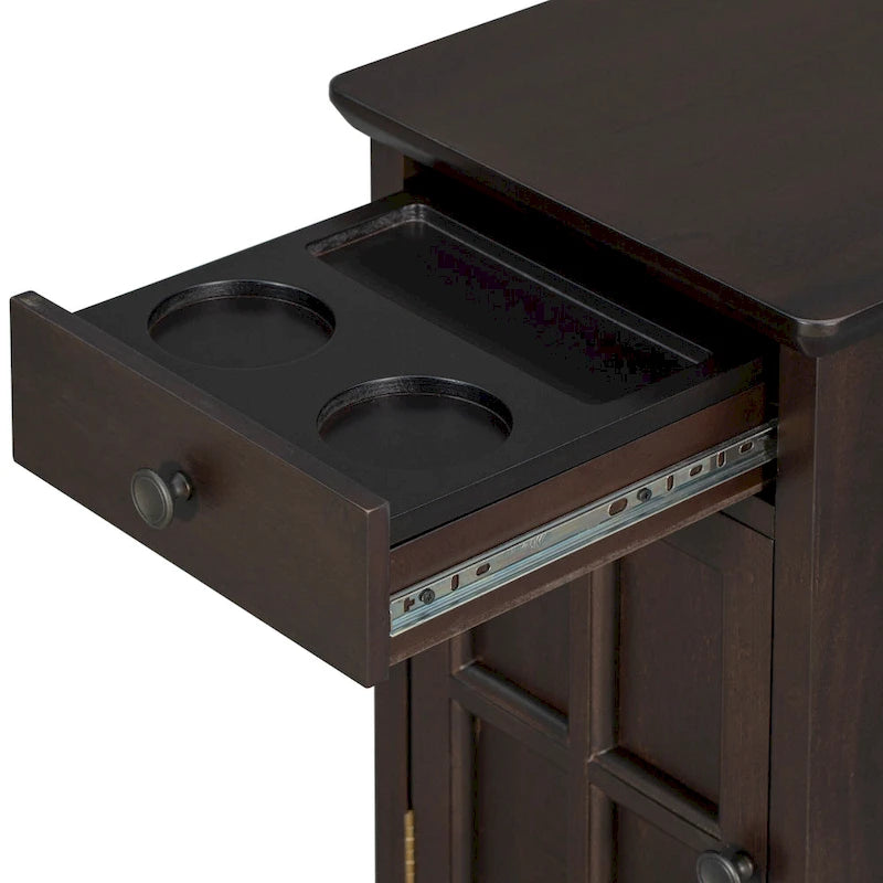 Narrow Multifunctional Classic Vintage End Table with USB Ports and 1 Drawer with Cup Holders, Sofa Side Table