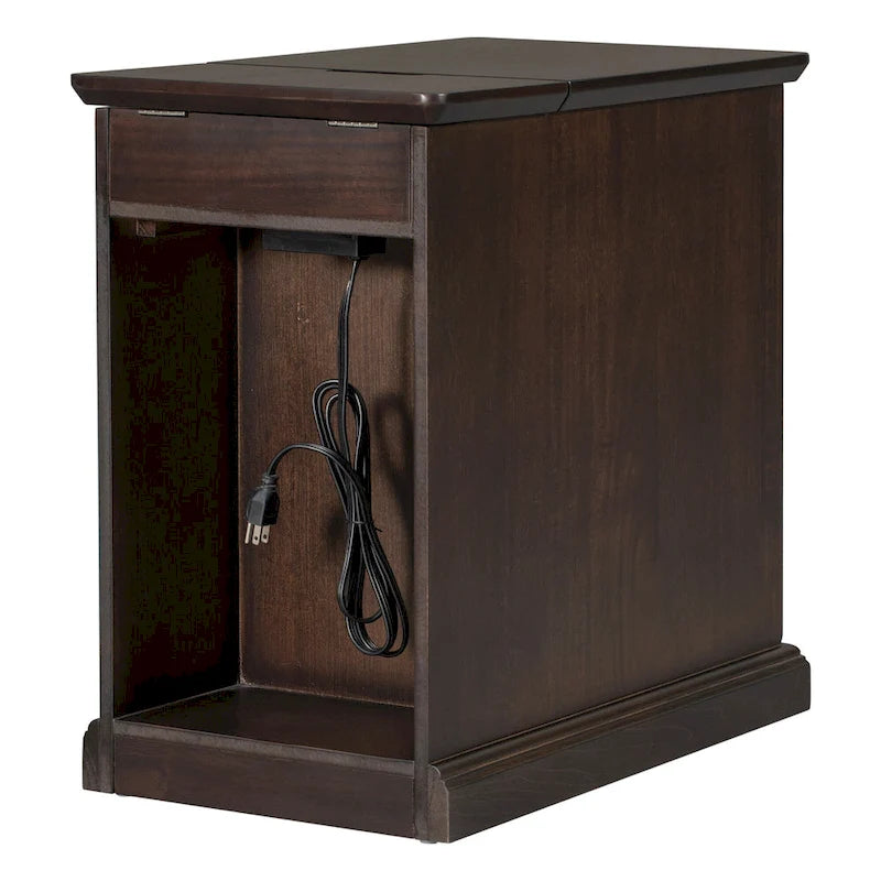 Narrow Multifunctional Classic Vintage End Table with USB Ports and 1 Drawer with Cup Holders, Sofa Side Table