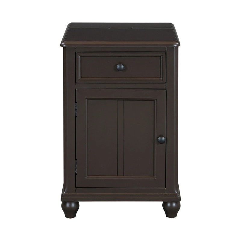 Narrow Multifunctional Classic Vintage End Table with USB Ports and 1 Drawer with Cup Holders, Sofa Side Table