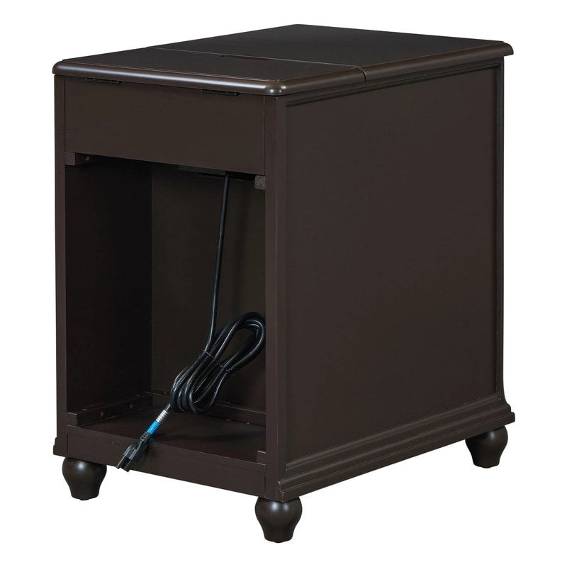 Narrow Multifunctional Classic Vintage End Table with USB Ports and 1 Drawer with Cup Holders, Sofa Side Table