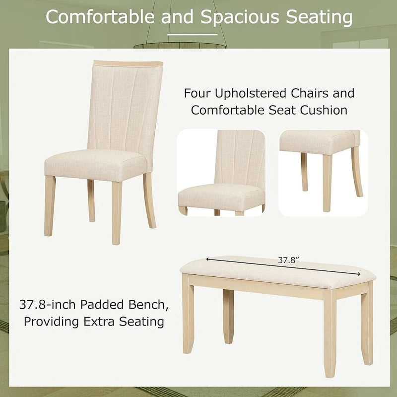Contemporary 6-Piece Extendable Wood Dining Table Set Kitchen Table Set with Upholstered Bench and 4 Dining Chairs