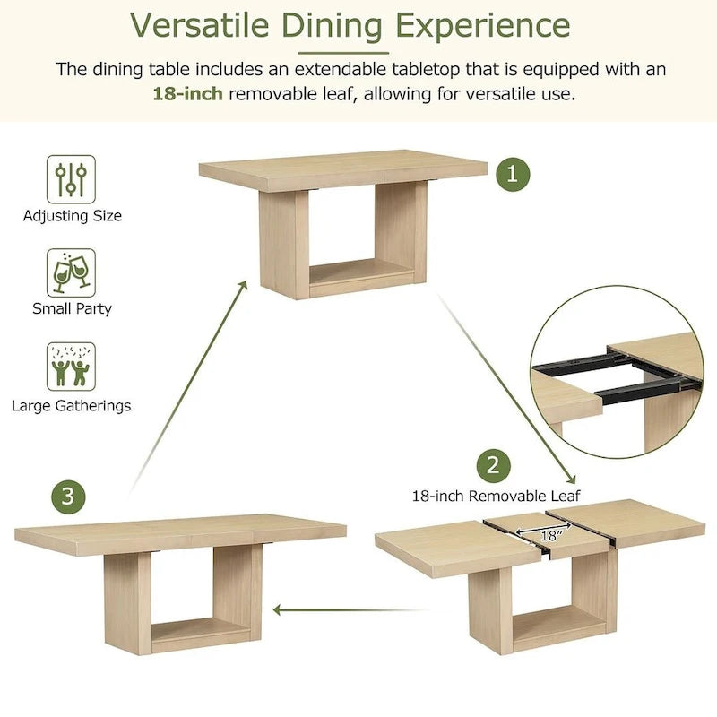 Contemporary 6-Piece Extendable Wood Dining Table Set Kitchen Table Set with Upholstered Bench and 4 Dining Chairs