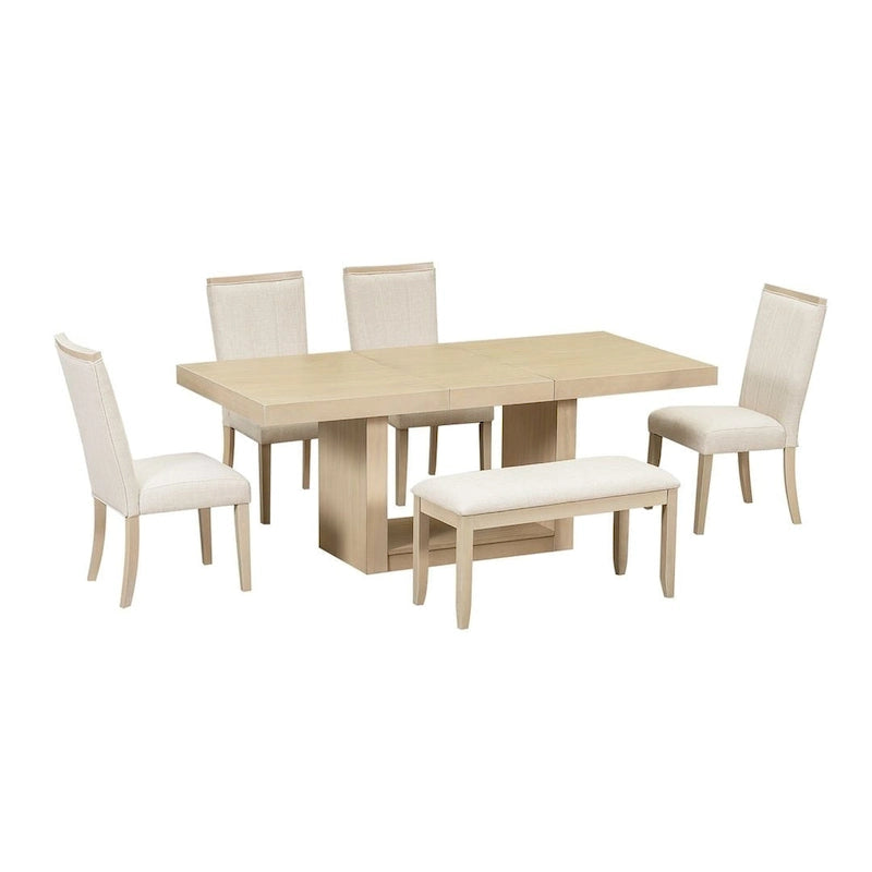 Contemporary 6-Piece Extendable Wood Dining Table Set Kitchen Table Set with Upholstered Bench and 4 Dining Chairs