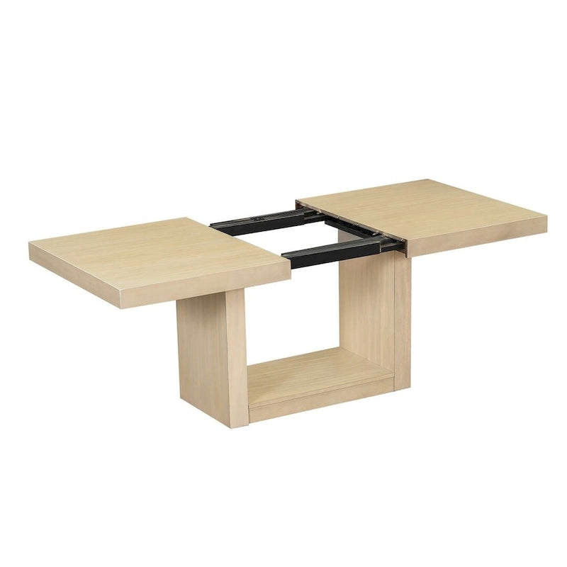 Contemporary 6-Piece Extendable Wood Dining Table Set Kitchen Table Set with Upholstered Bench and 4 Dining Chairs