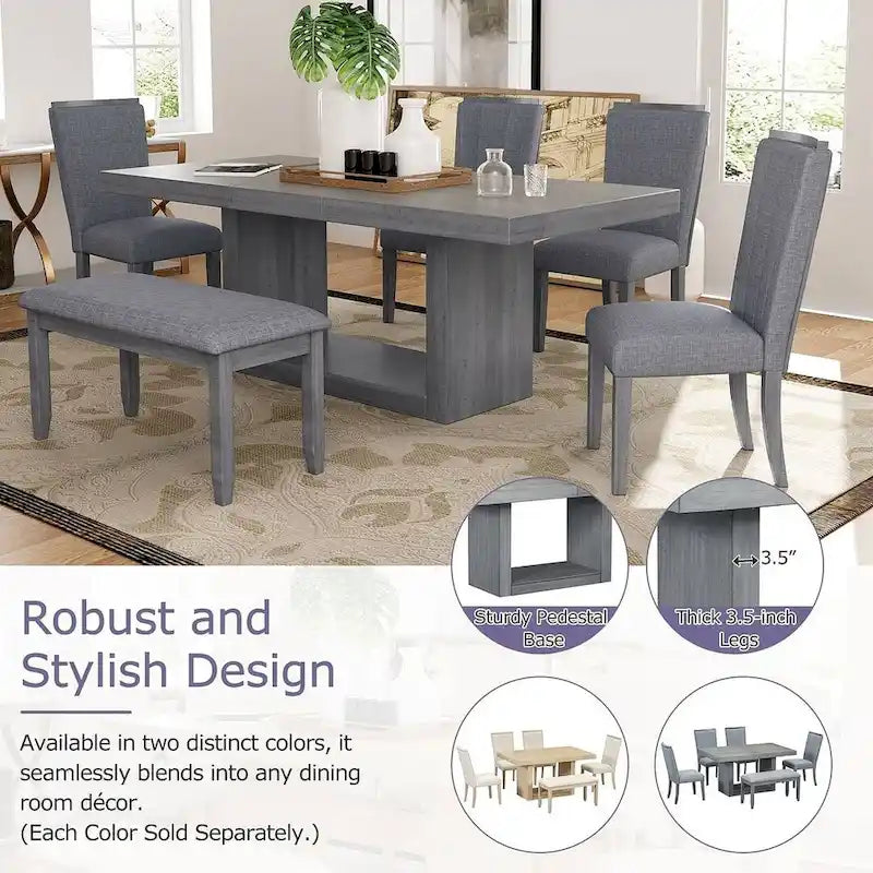 Contemporary 6-Piece Extendable Wood Dining Table Set Kitchen Table Set with Upholstered Bench and 4 Dining Chairs
