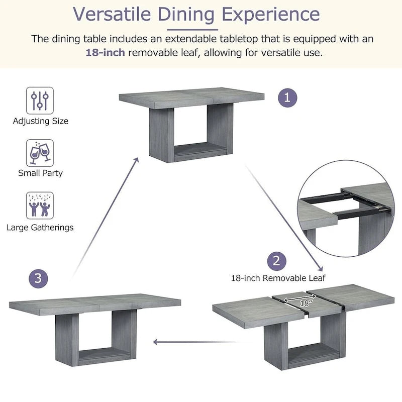Contemporary 6-Piece Extendable Wood Dining Table Set Kitchen Table Set with Upholstered Bench and 4 Dining Chairs