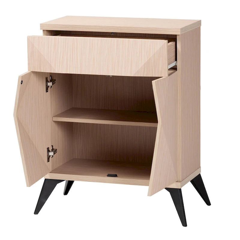 Draper Mid-Century Modern Two-Tone Light Brown and Black Wood 2-Door Sideboard Buffet