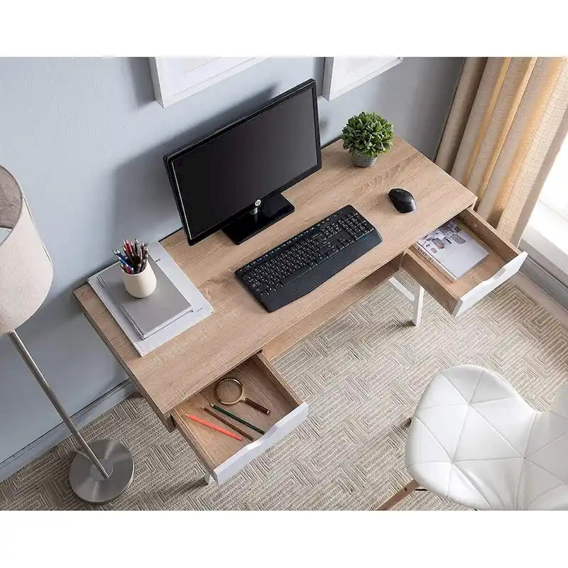JJS Mid Century Modern Writing Desk Home Office Desk with Drawers & Storage