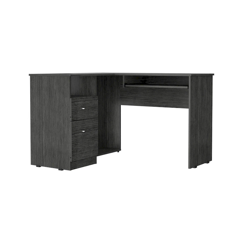 L-Shaped Desk Bradford, Keyboard Shelf, Smokey Oak Finish,High quality and durable