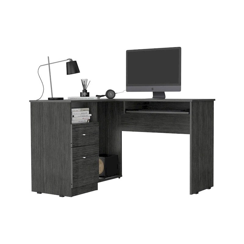L-Shaped Desk Bradford, Keyboard Shelf, Smokey Oak Finish,High quality and durable