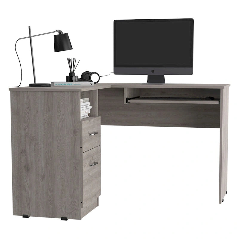 L-Shaped Desk Bradford, Keyboard Shelf, Smokey Oak Finish,High quality and durable