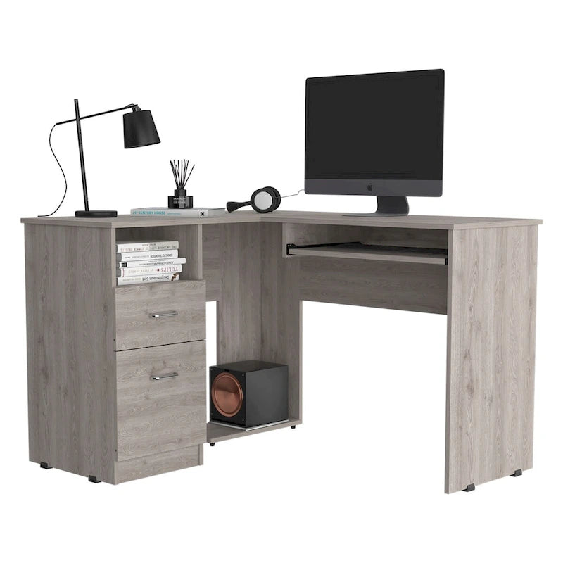 L-Shaped Desk Bradford, Keyboard Shelf, Smokey Oak Finish,High quality and durable