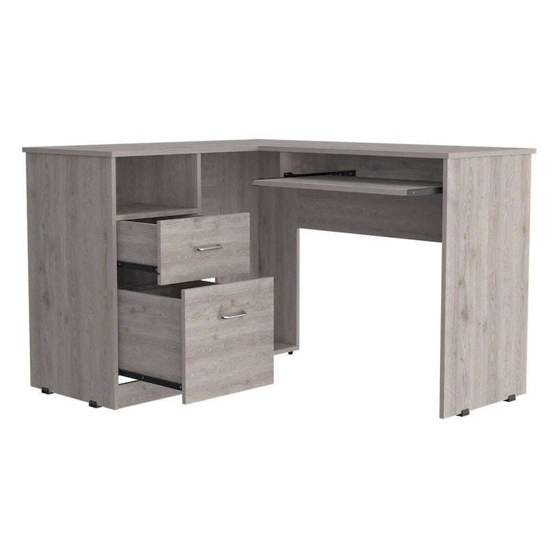 L-Shaped Desk Bradford, Keyboard Shelf, Smokey Oak Finish,High quality and durable