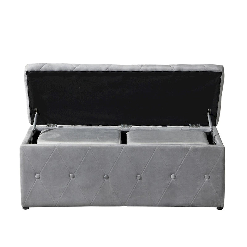 Rectangular Storage Ottoman Short velvet with 2 Set Ottomans