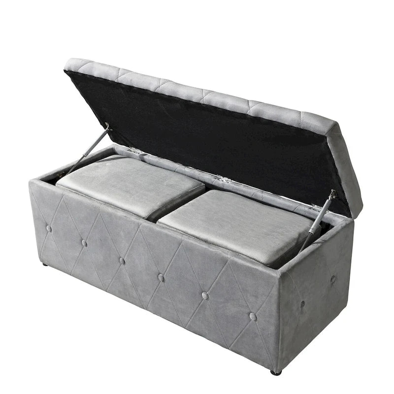 Rectangular Storage Ottoman Short velvet with 2 Set Ottomans